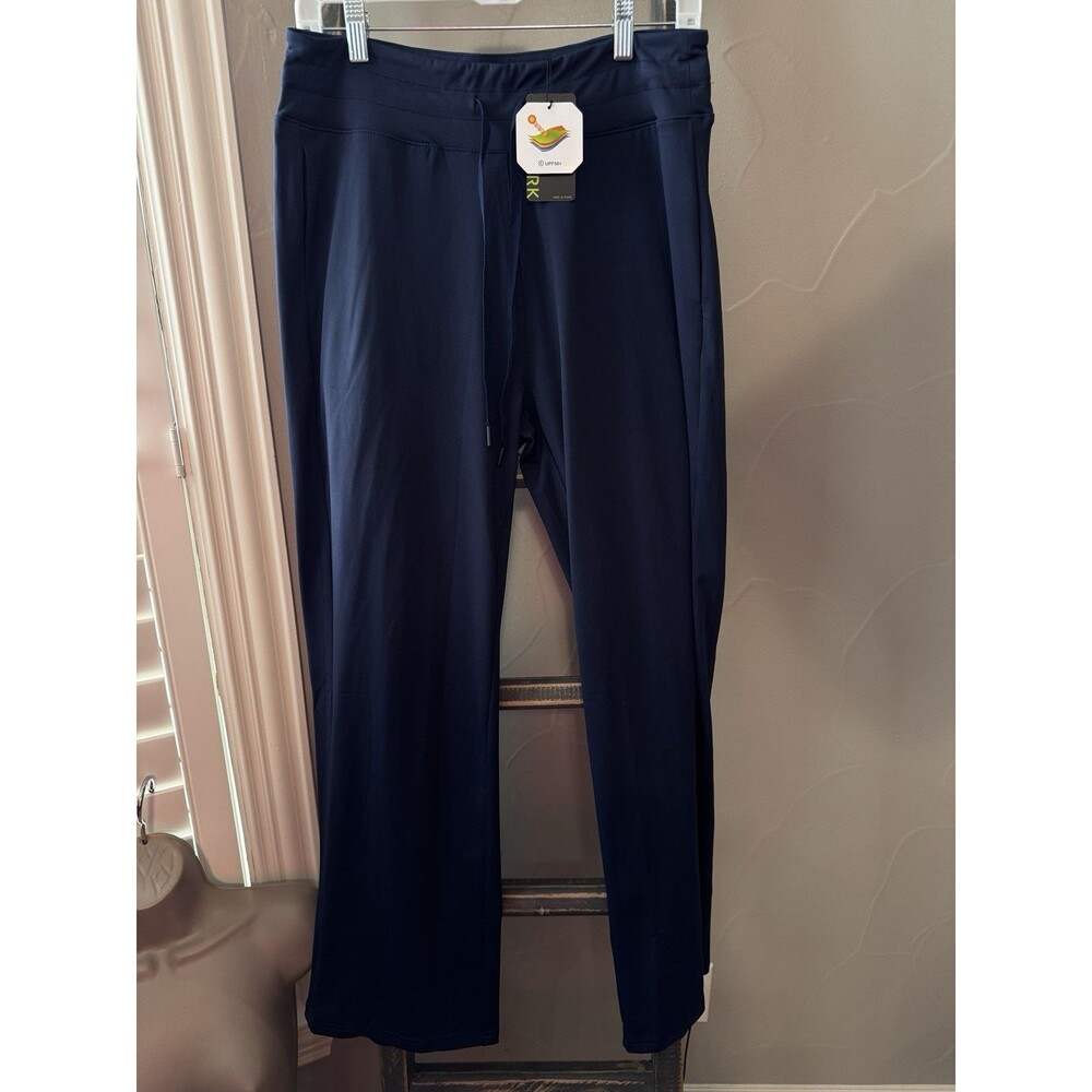 UPF 50+ High Waist Women's Yoga Pants, Wide-Leg Workout Athleisure Navy L